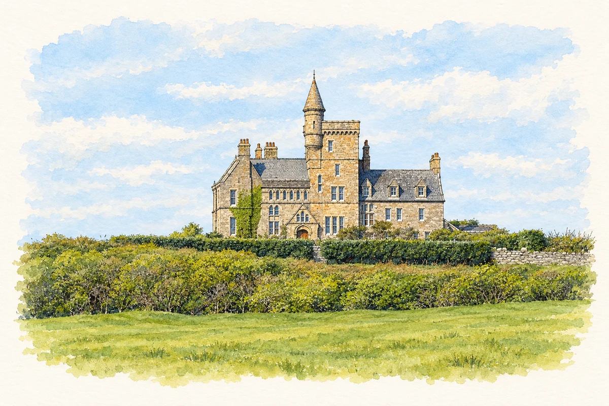 Watercolour and fine ink illustration of Classiebawn Castle, Mullaghmore.