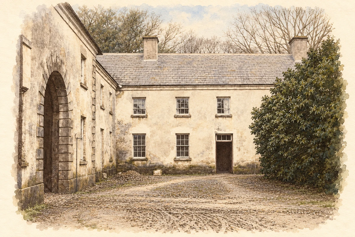 Watercolour and fine ink illustration of Dundrum House west wing, County Tipperary.