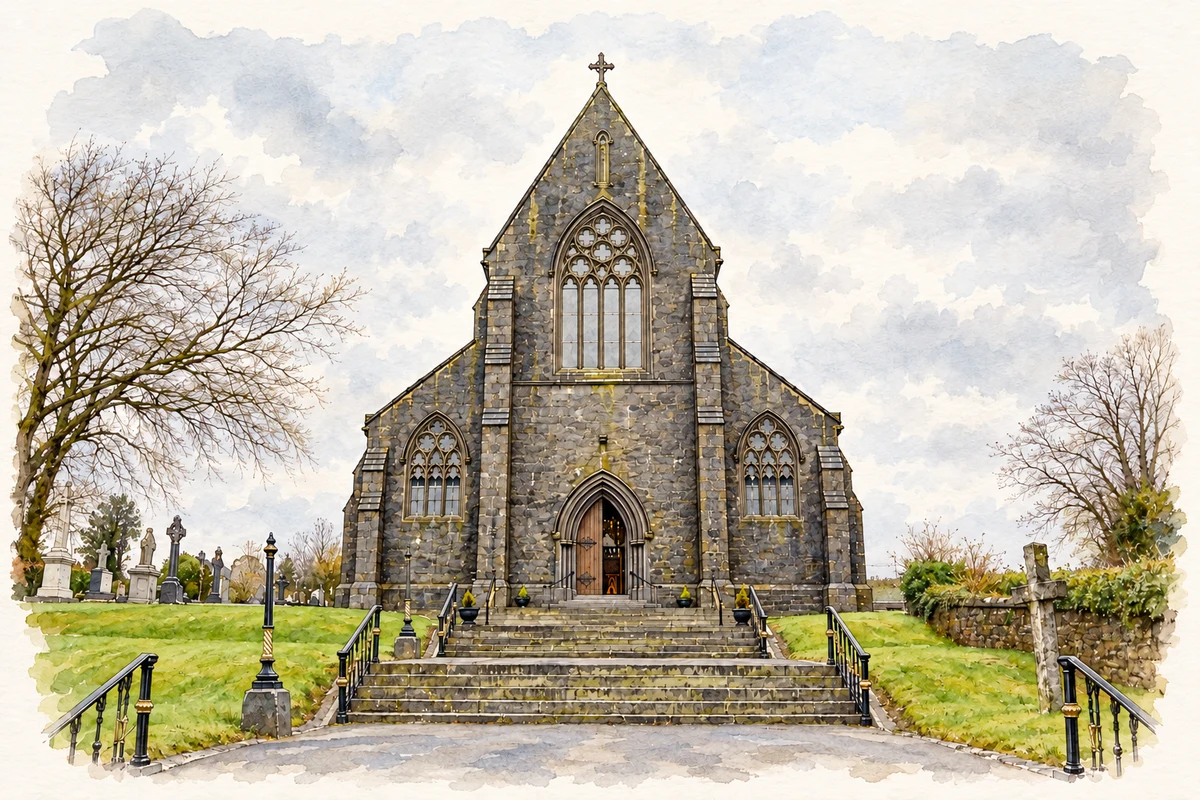 Watercolour and fine ink illustration of Saint Mary's Church, Killenaule.