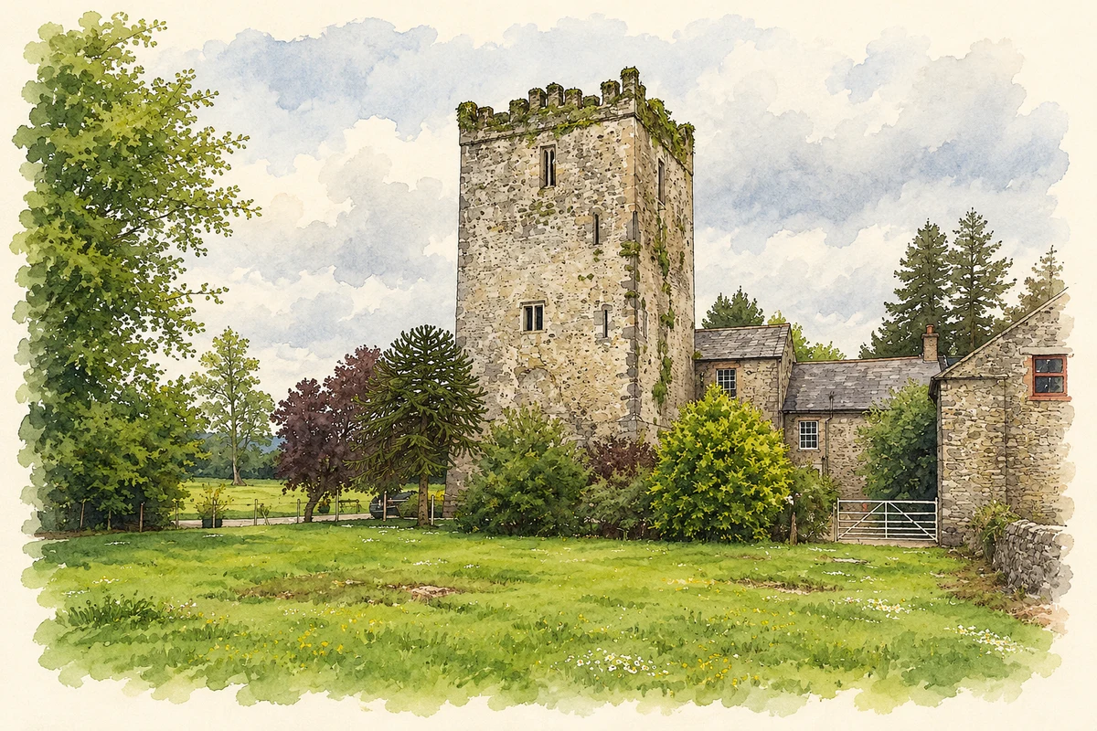 Watercolour and fine ink illustration of Killaghy Castle, near Mullinahone.