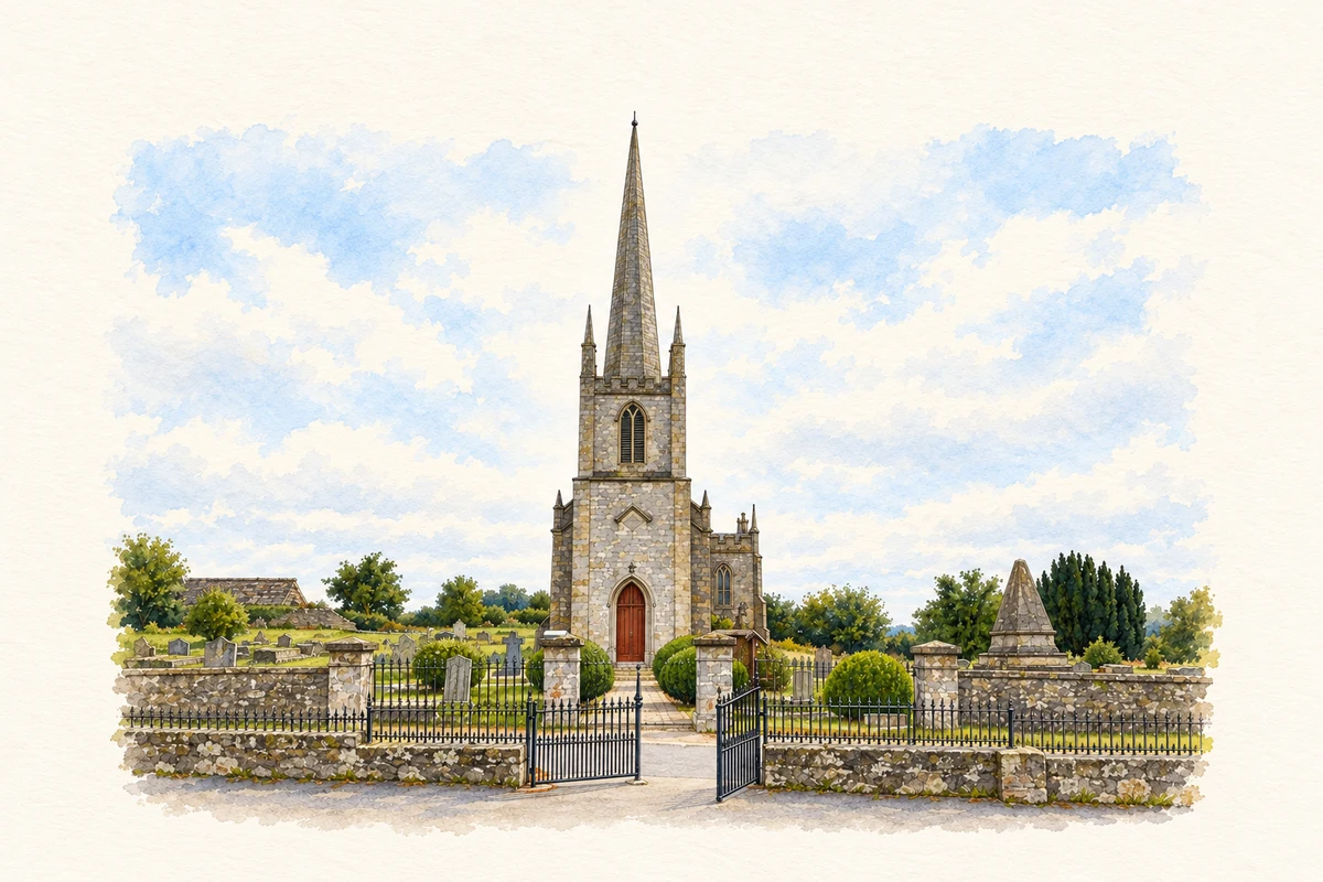Watercolour and fine ink illustration of St John’s Church, Caledon.