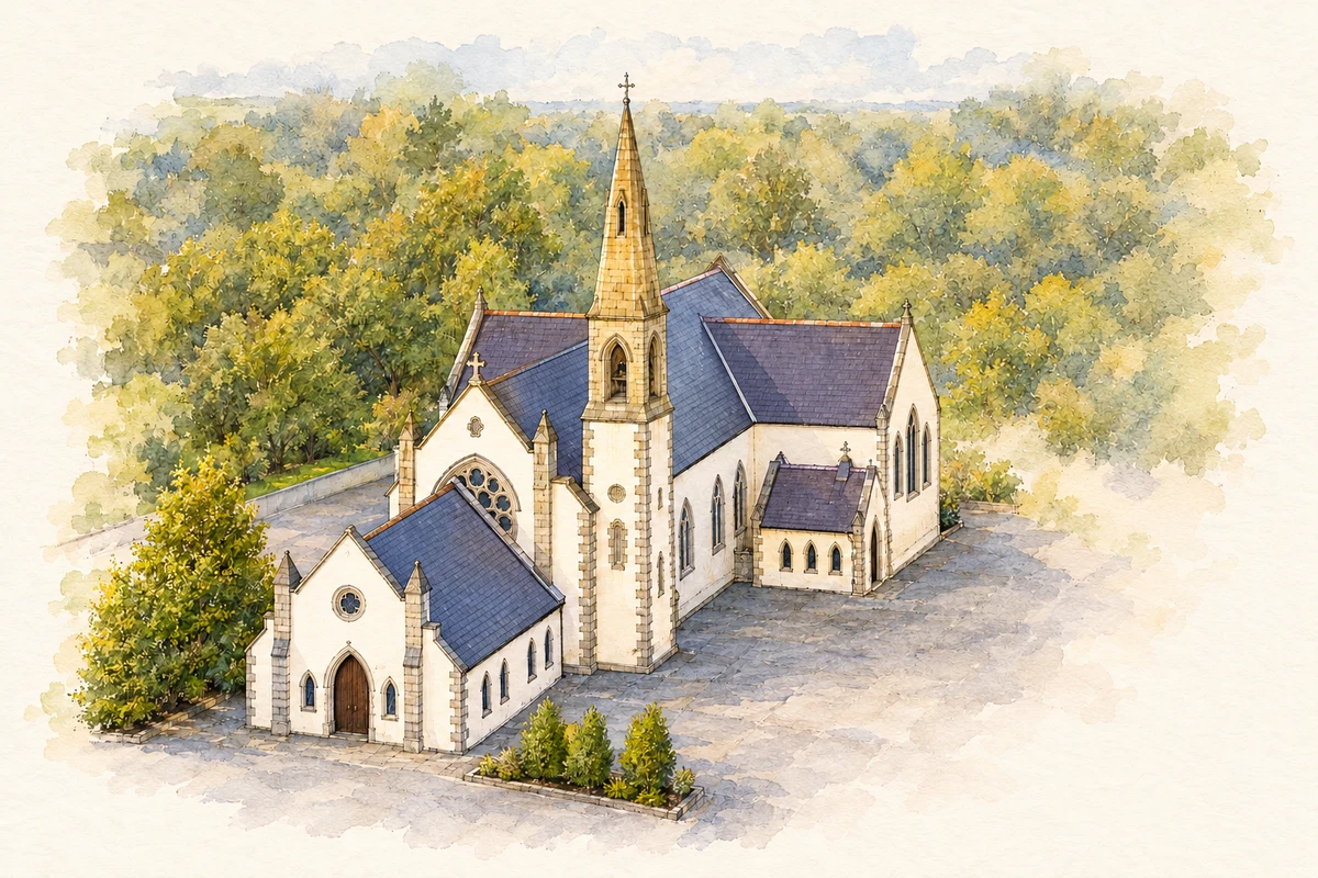 Watercolour and fine ink illustration of St Mary’s Church, Ferbane.