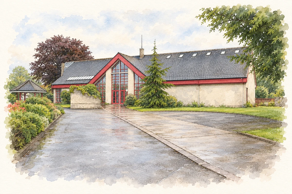 Watercolour and fine ink illustration of Cork Methodist Church, Ardfallen Centre, Ballinlough, Cork.