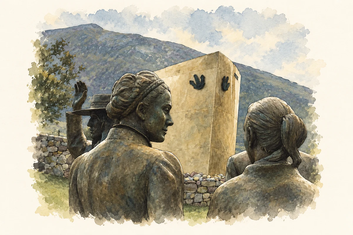 Watercolour and fine ink illustration of Addergoole Titanic Memorial Park, Lahardane, County Mayo.
