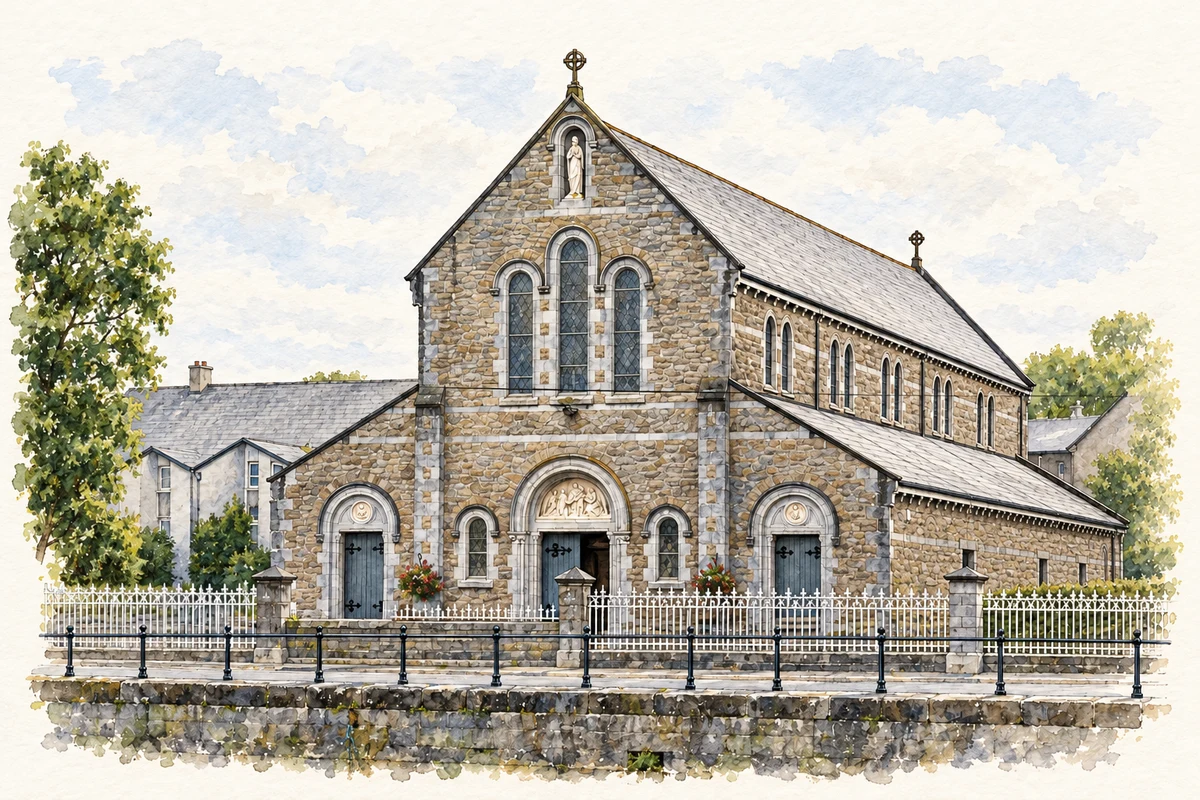 Watercolour and fine ink illustration of Saint Mary’s Dominican Church, Claddagh.
