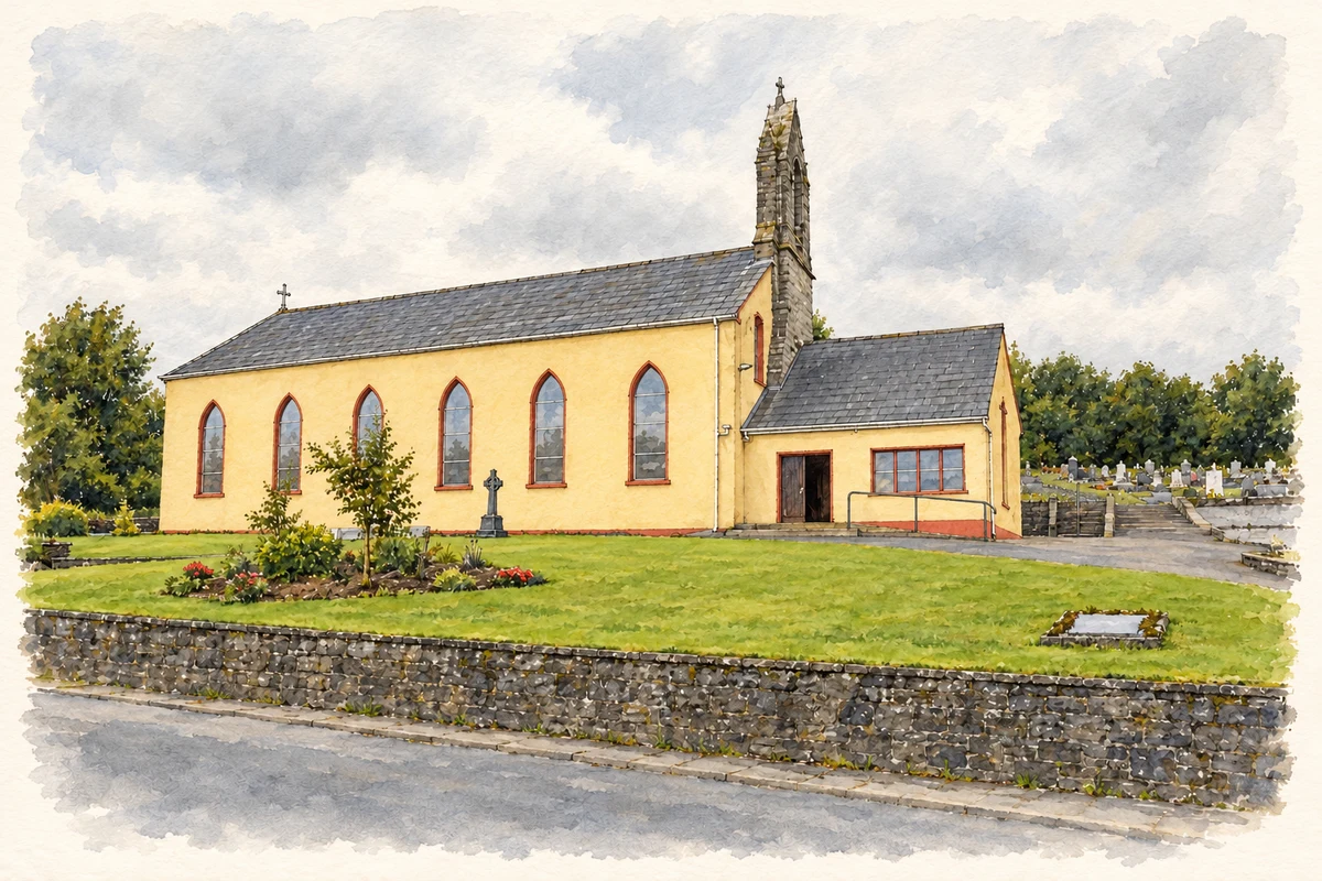 Watercolour and fine ink illustration of St Mary Church, Pettigo.