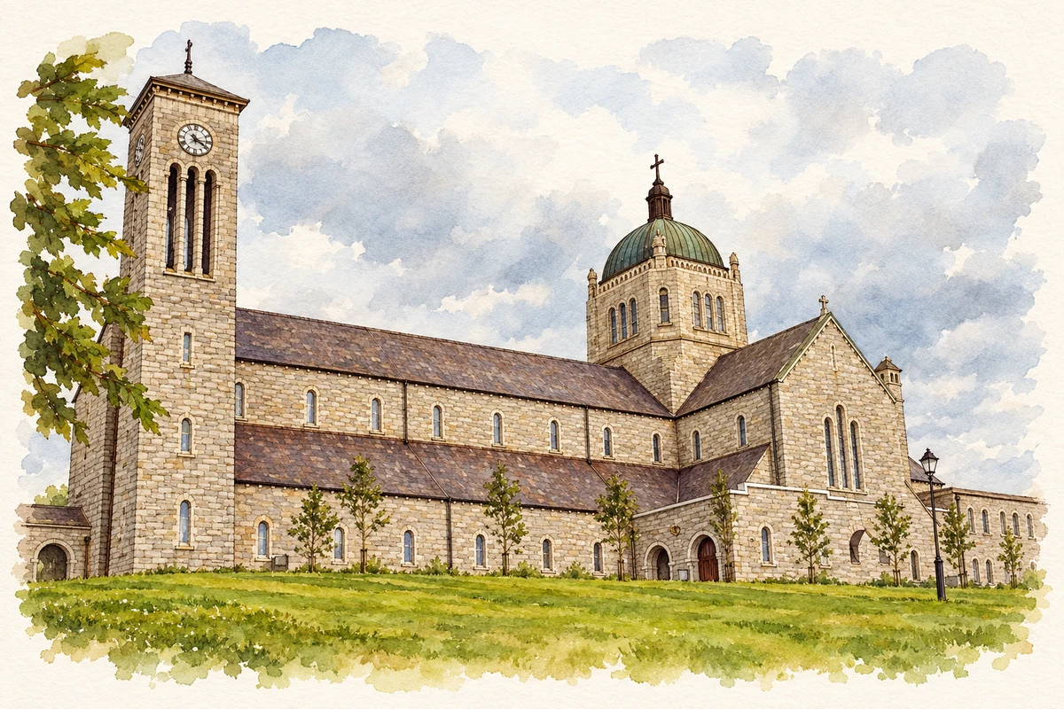 Watercolour and fine ink illustration of Church of the Sacred Heart, Carndonagh.