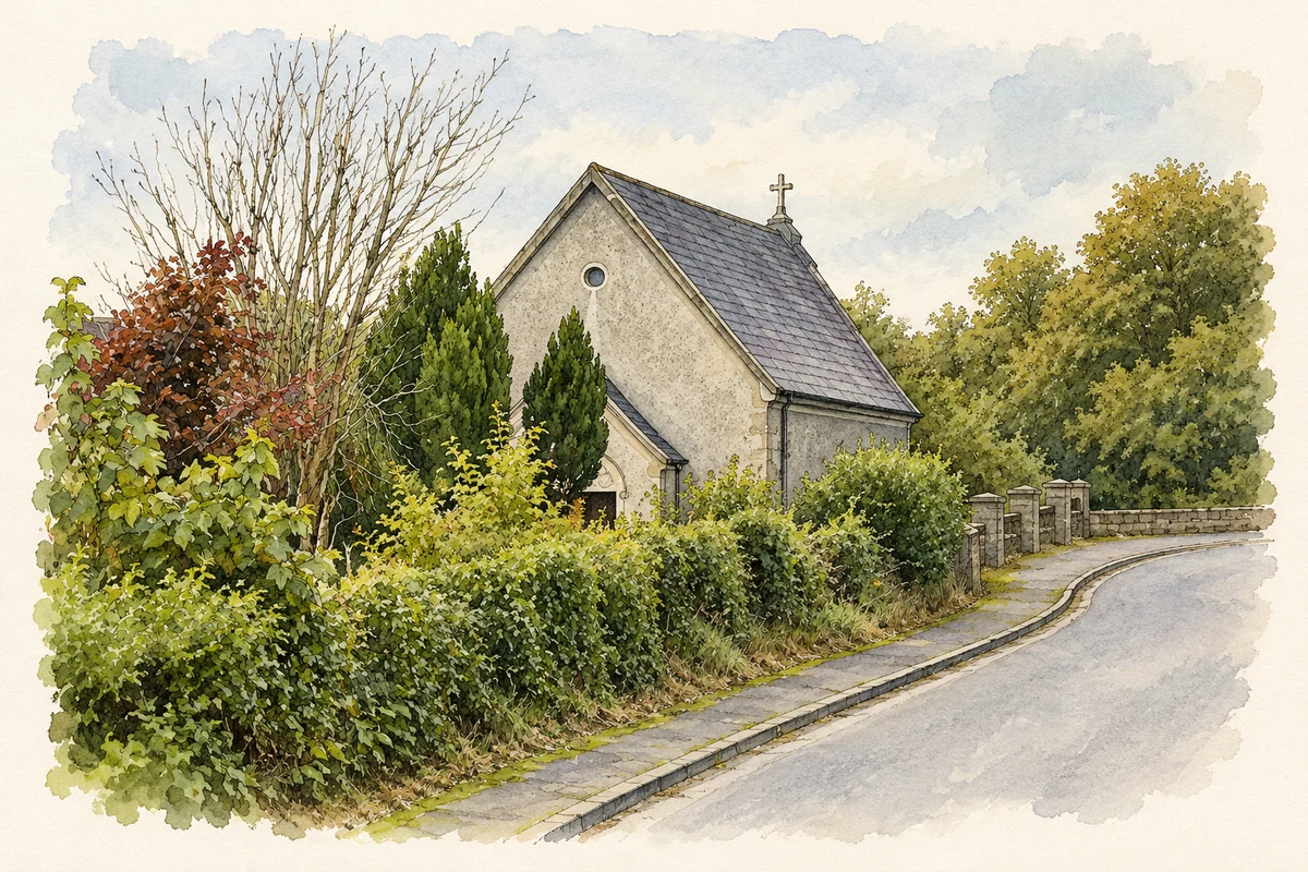 Watercolour and fine ink illustration of Chapel of Ease of the Immaculate Conception, Fahan.