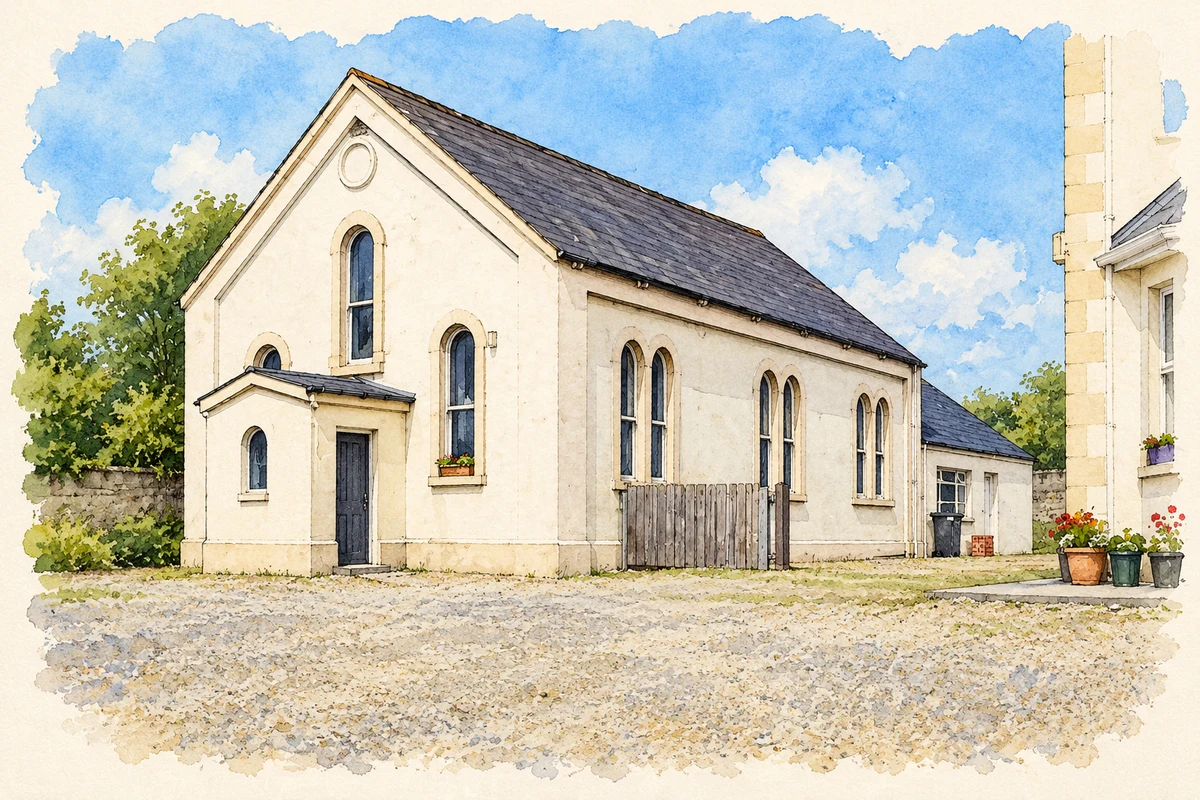 Watercolour and fine ink illustration of Former Methodist Church, Moville.