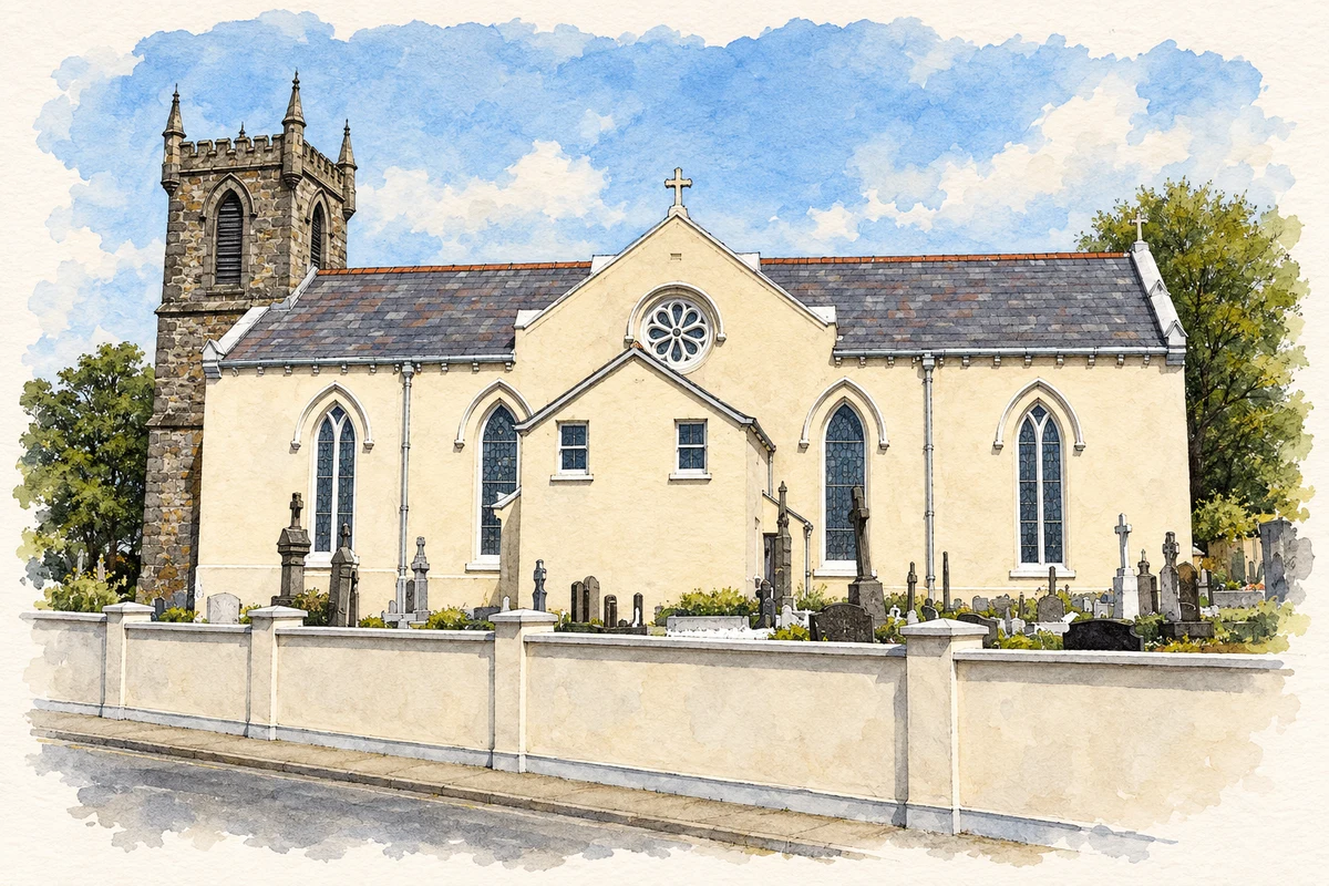 Watercolour and fine ink illustration of Saint Mary's Church, Clonmany.