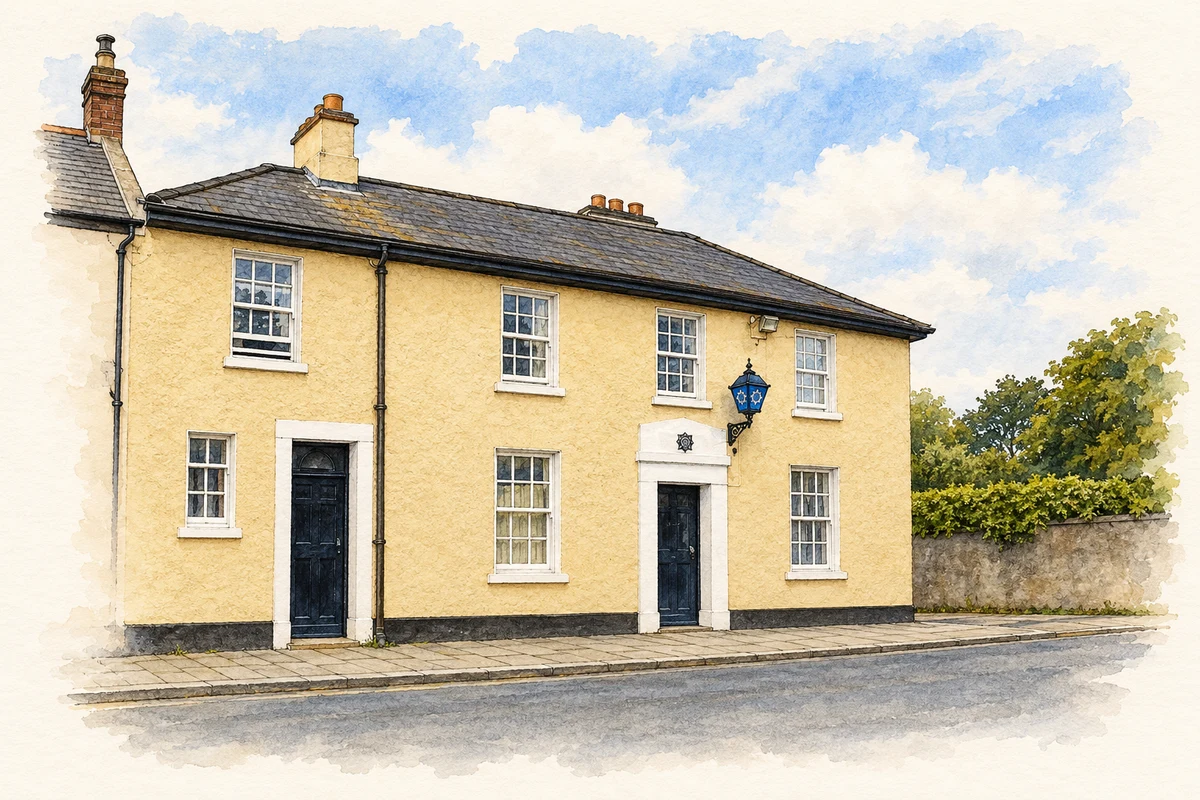 Watercolour and fine ink illustration of Garda station, Cabinteely.