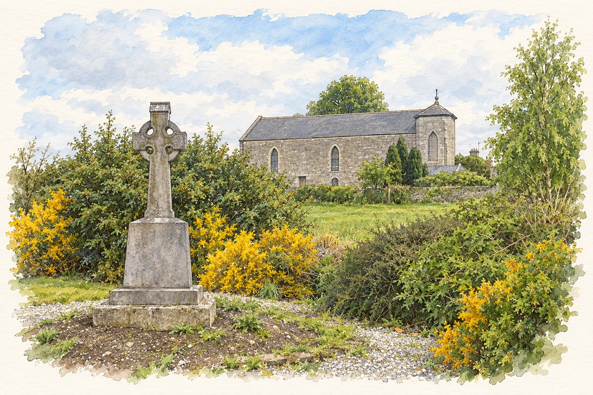 Watercolour and fine ink illustration of Church of Our Lady of the Assumption, Ballyboughal.