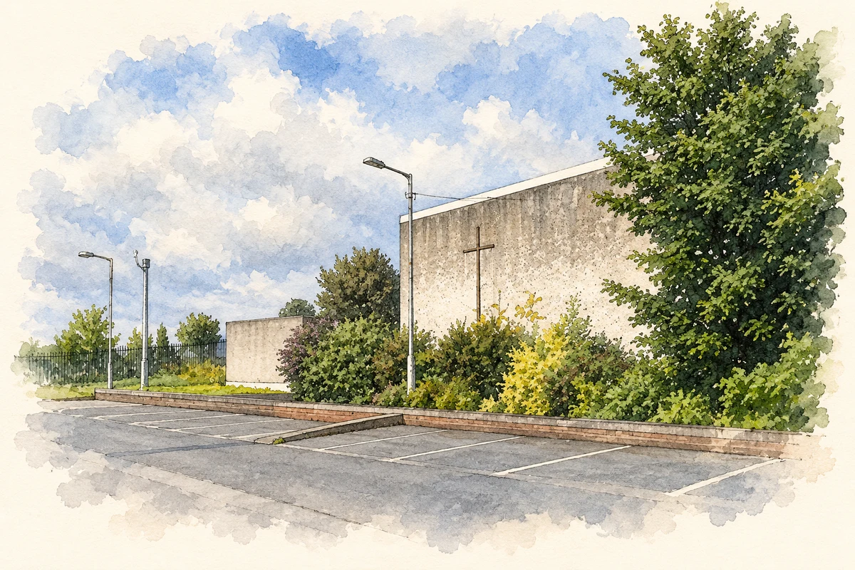 Watercolour and fine ink illustration of St Patrick’s Church, Corduff, Dublin.