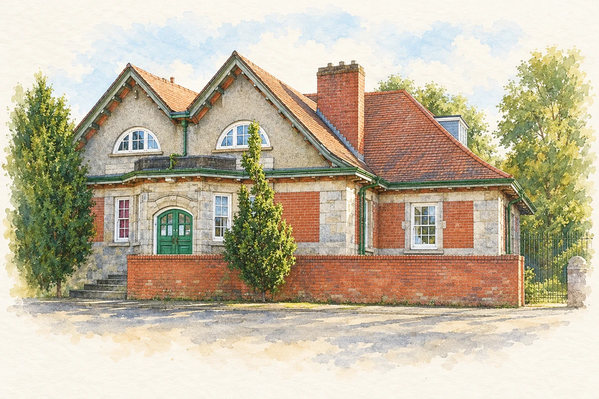 Watercolour and fine ink illustration of Whitechurch Carnegie Library, Ballyboden.