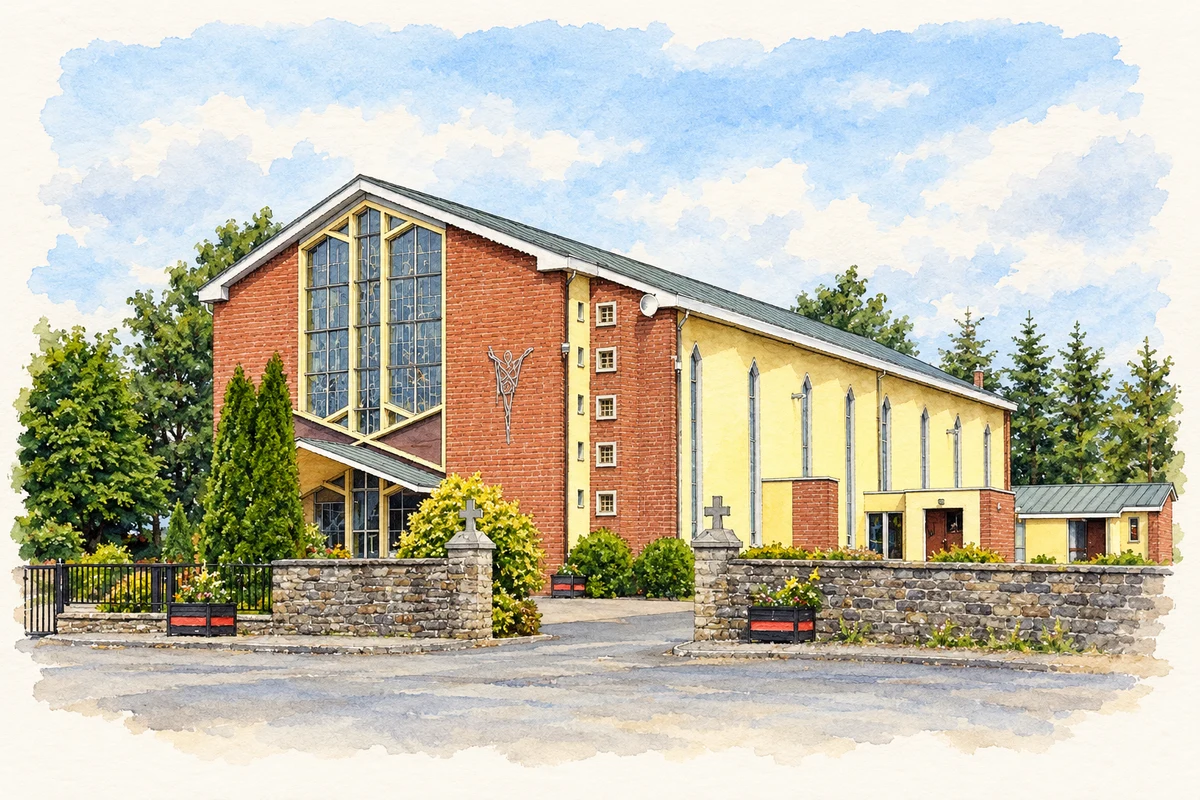 Watercolour and fine ink illustration of Church of Our Lady and St Nicholas, Dunmore.
