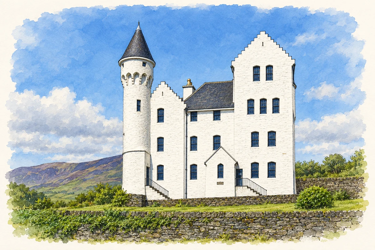 Watercolour and fine ink illustration of The Old Barracks, Cahersiveen.