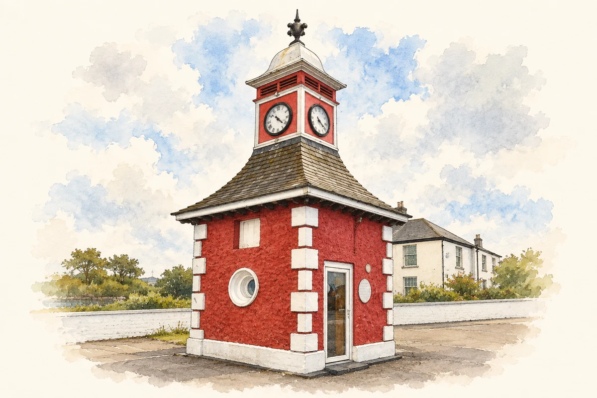 Watercolour and fine ink illustration of Clock Tower and weigh house, Knightstown.