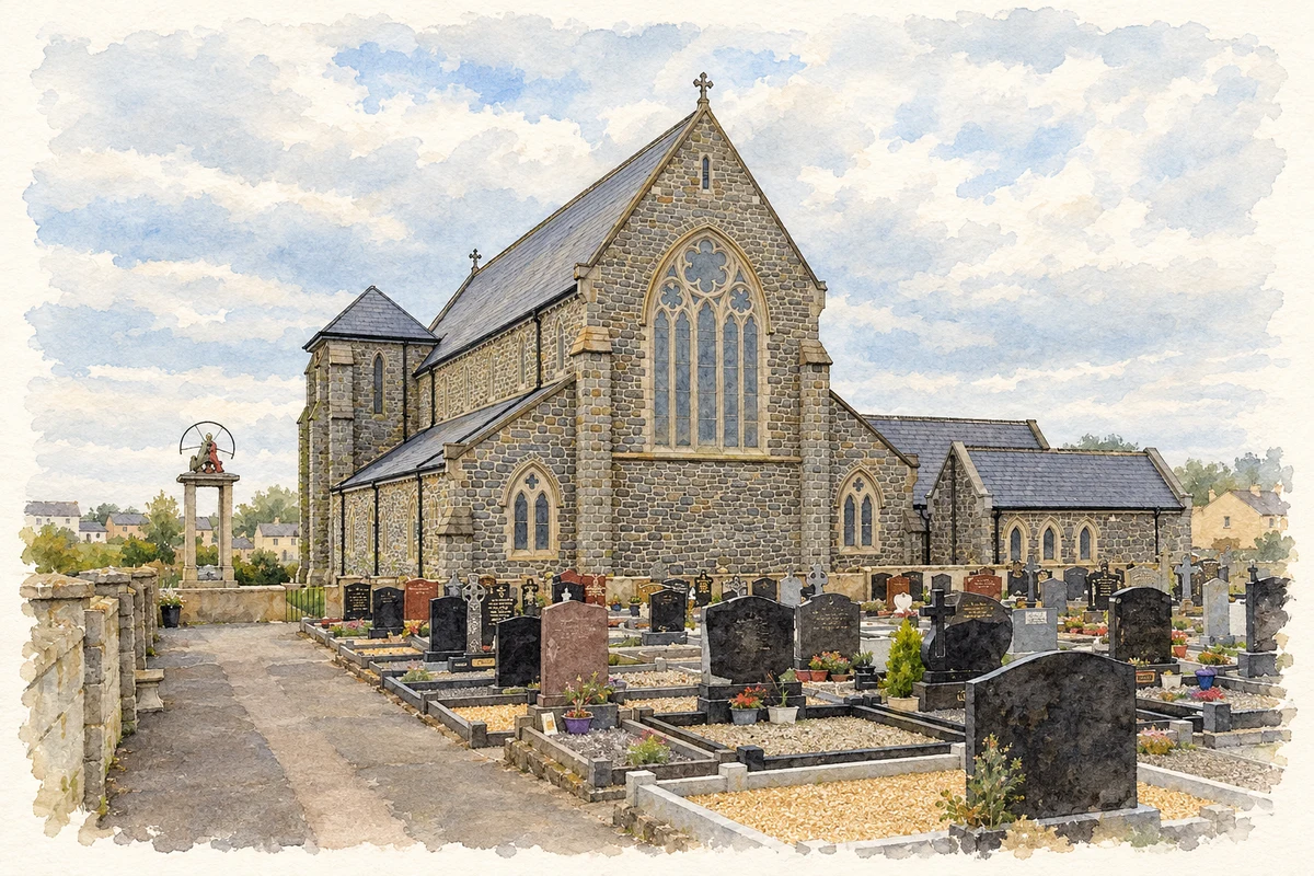 Watercolour and fine ink illustration of Saint John's Church, Ballybunion, County Kerry.