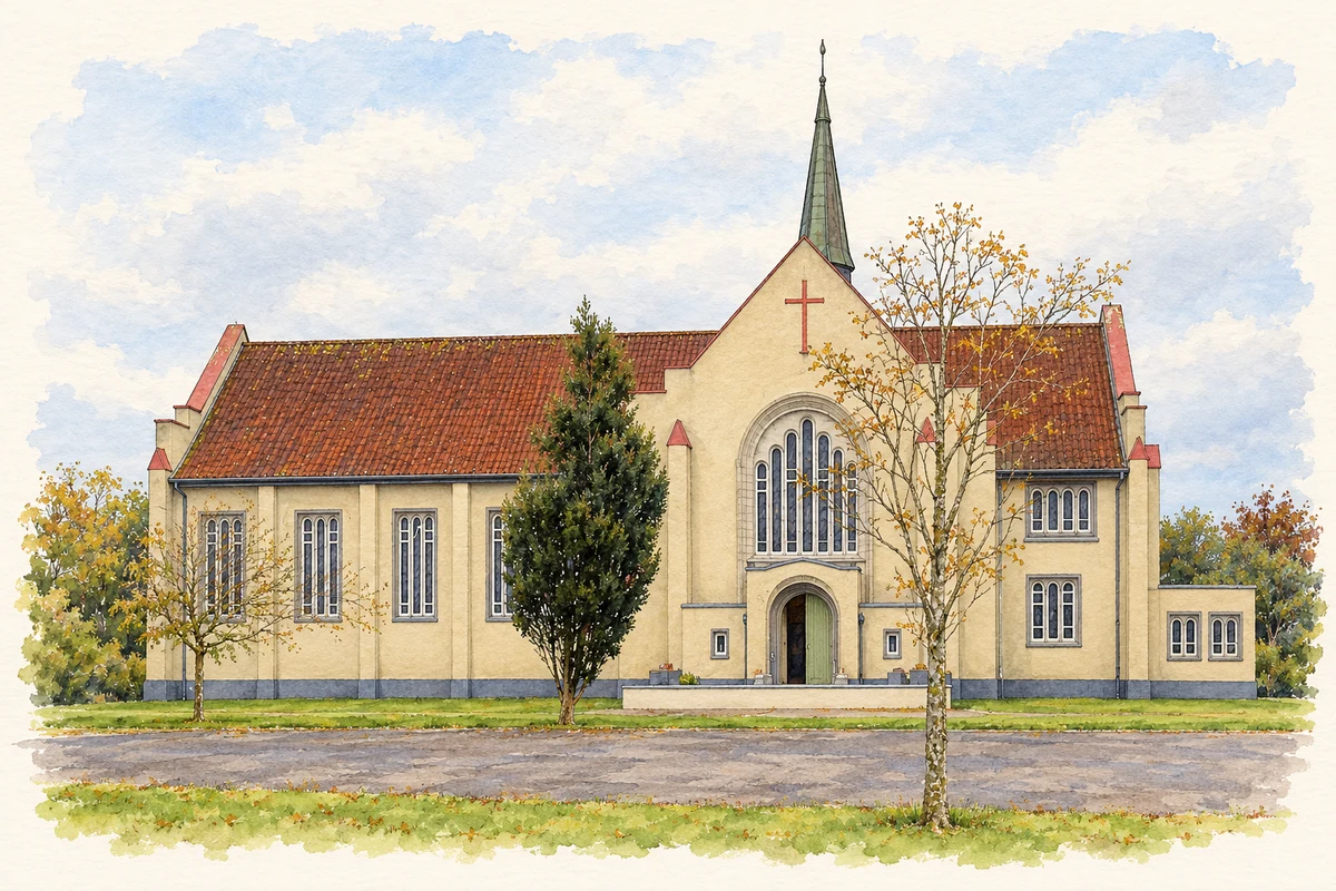 Watercolour and fine ink illustration of Church of the Assumption, Moyvane (Newtownsandes).