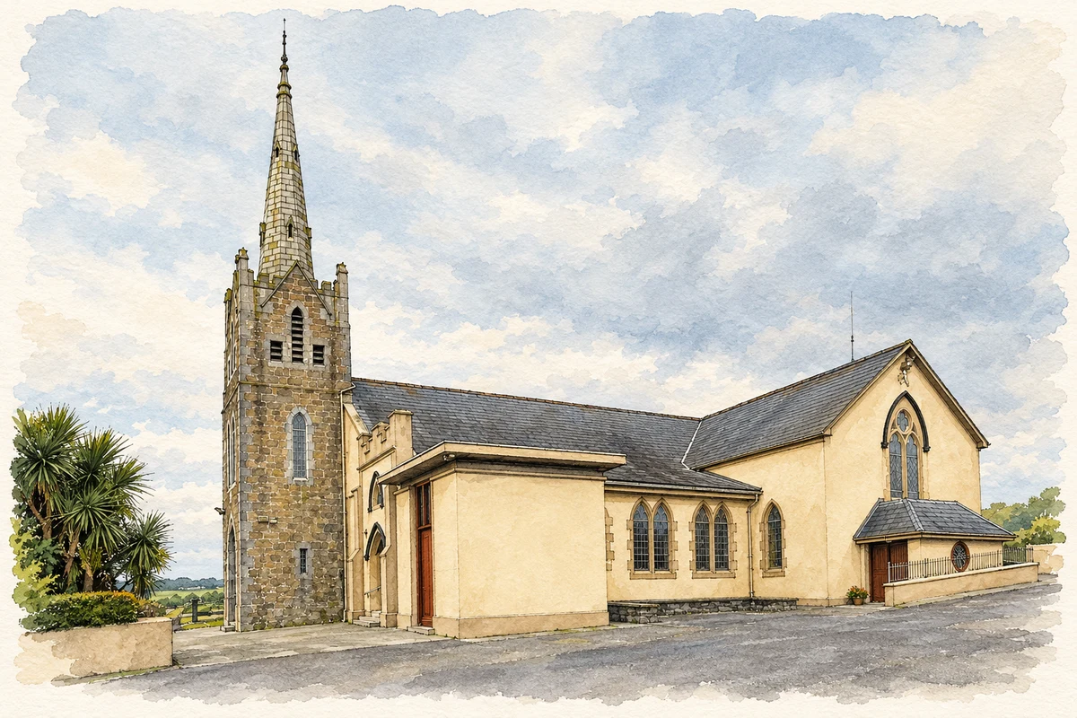 Watercolour and fine ink illustration of Saint Mary's Church, Ballyheige.