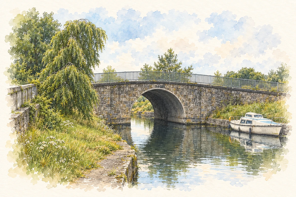 Watercolour and fine ink illustration of Sallins Bridge over the Grand Canal, County Kildare in Sallins.