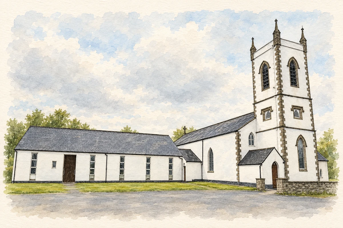 Watercolour and fine ink illustration of St Brigid’s Church, Kill, County Kildare.