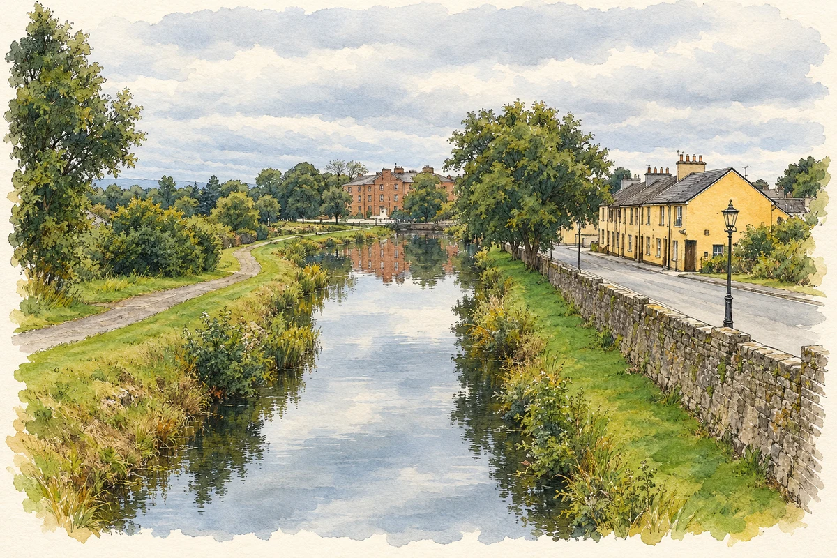 Watercolour and fine ink illustration of Grand Canal at Robertstown, County Kildare.