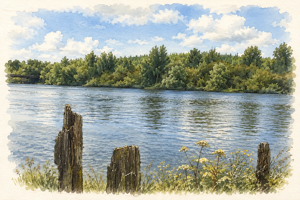 Watercolour and fine ink illustration of River Suir and Fiddown Island.