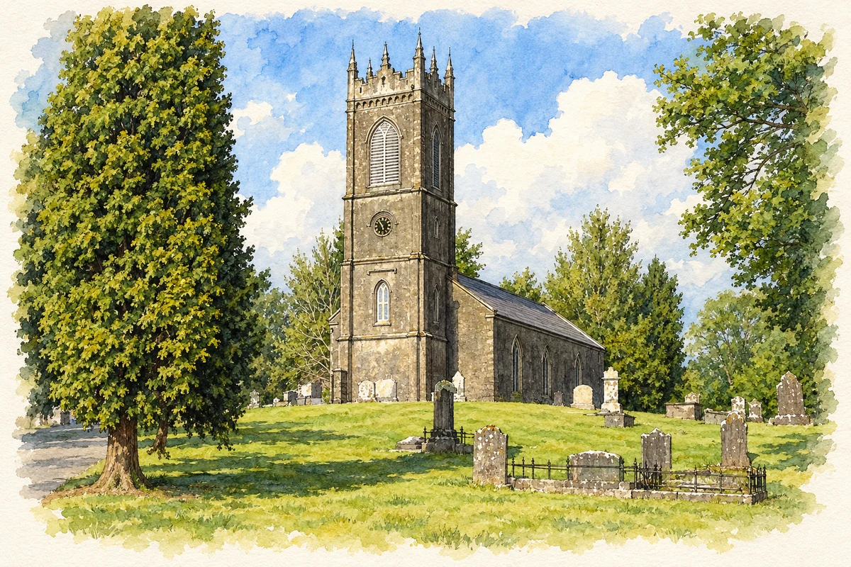 Watercolour and fine ink illustration of St Mary Church, Castlecomer.