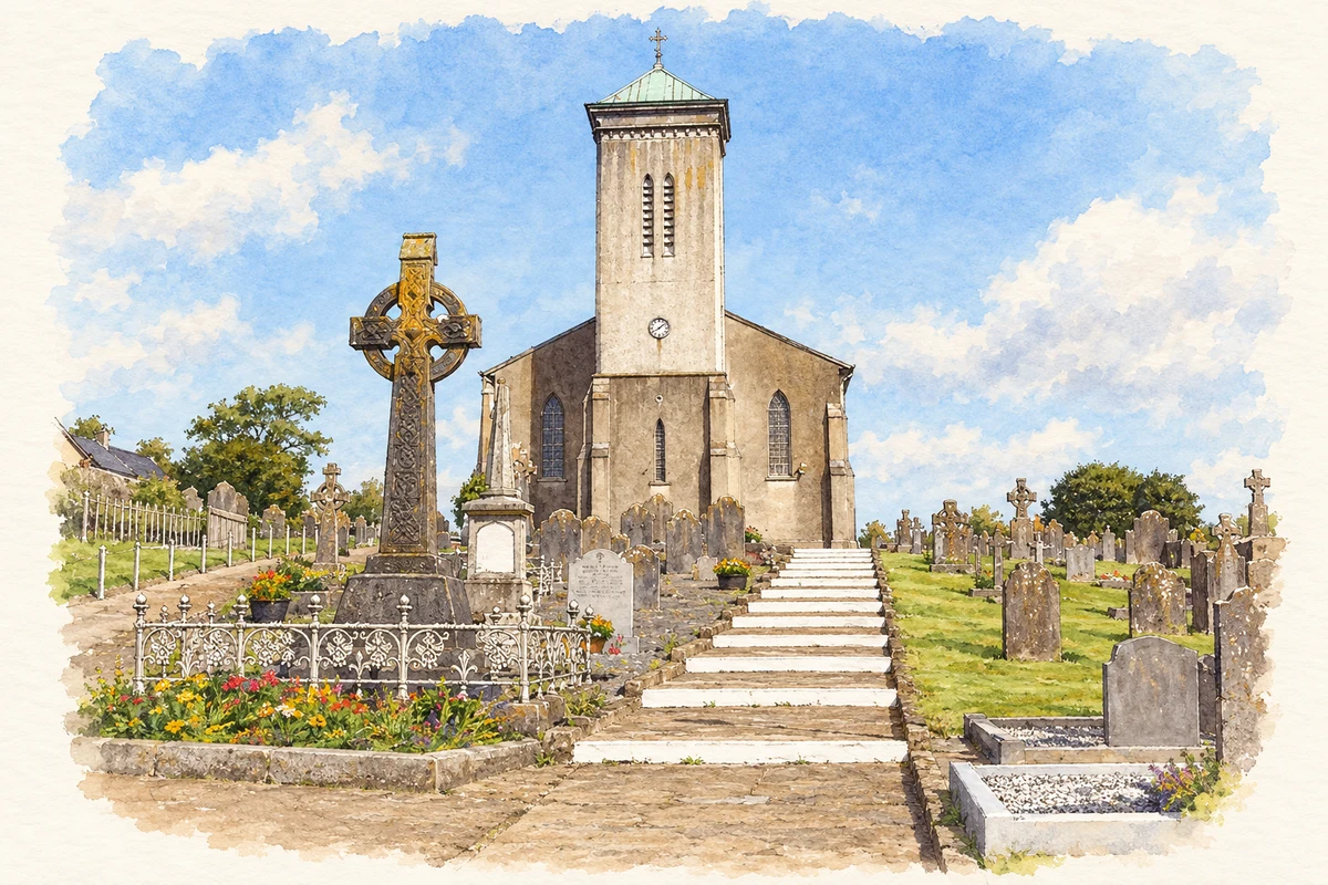 Watercolour and fine ink illustration of St Senan’s Church, Kilmacow.