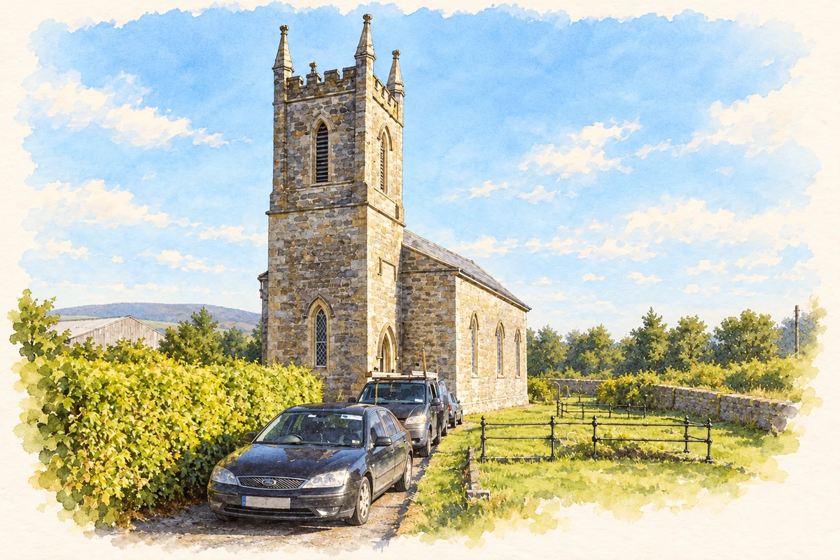 Watercolour and fine ink illustration of St John’s Church, Drumshanbo.