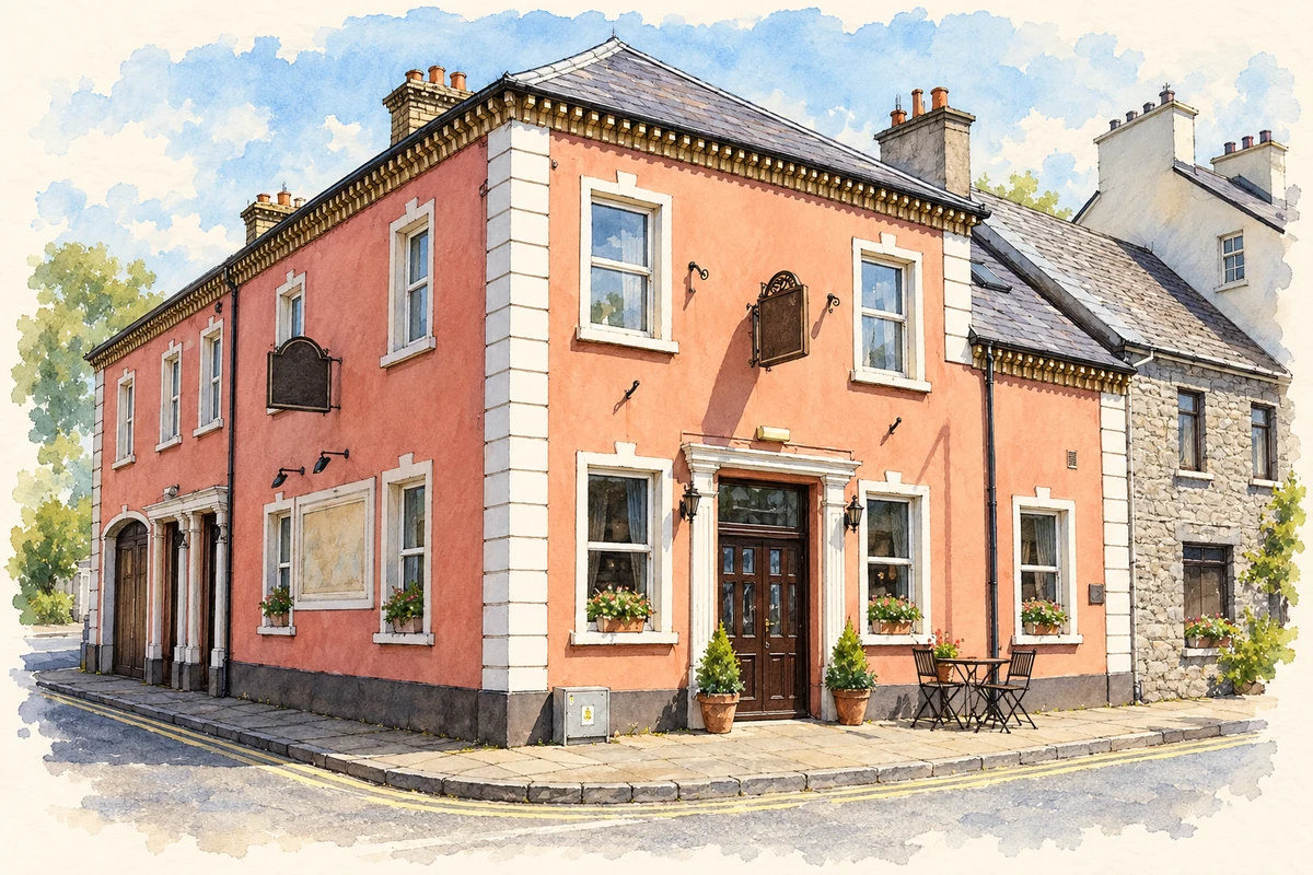 Watercolour and fine ink illustration of Courthouse Restaurant, Kinlough, County Leitrim.