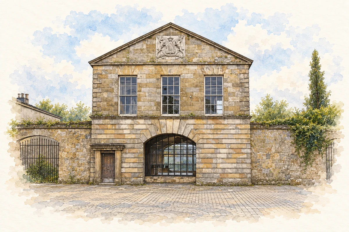Watercolour and fine ink illustration of Market House, Manorhamilton, County Leitrim in Manorhamilton.