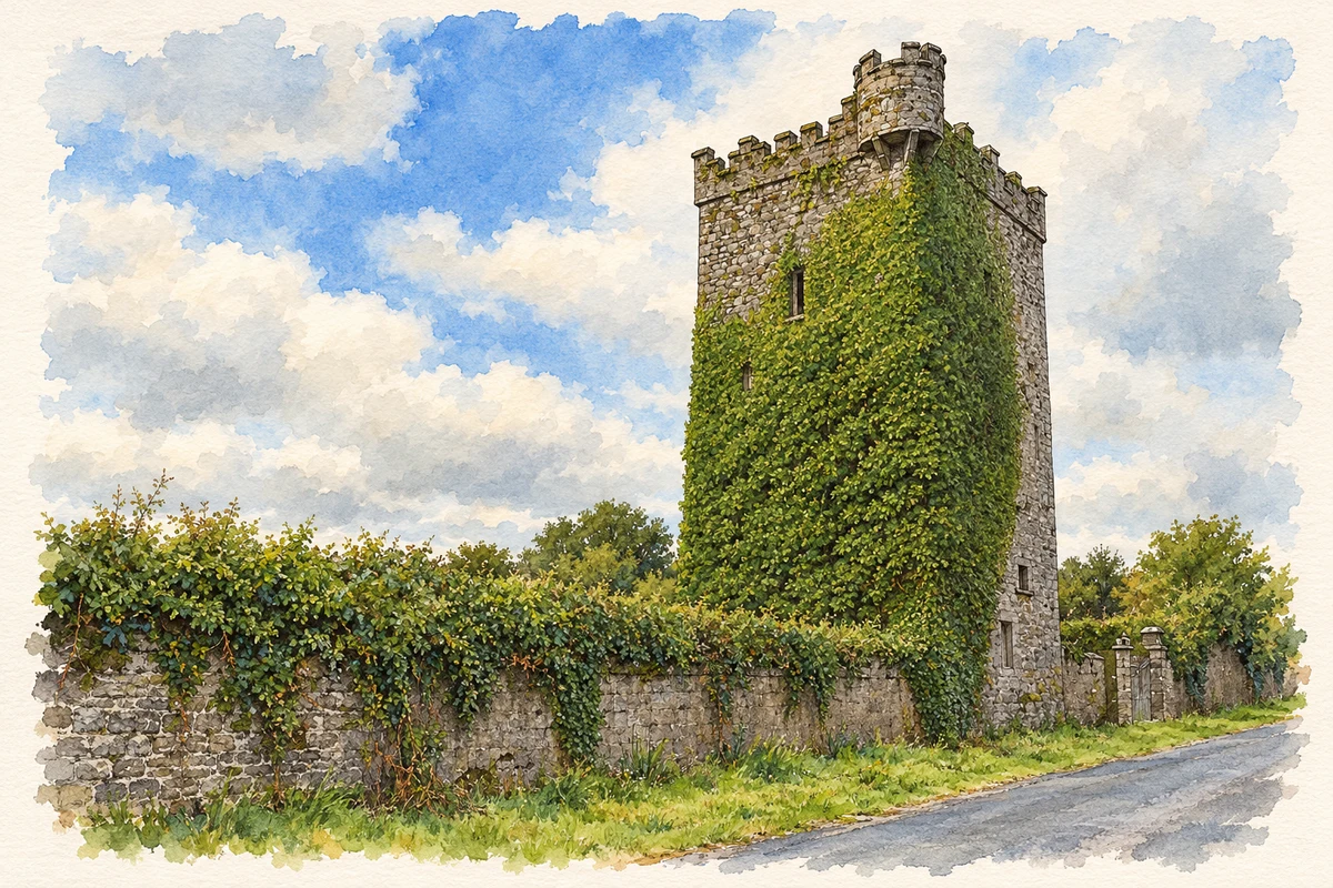 Watercolour and fine ink illustration of Williamstown Castle near Fedamore.