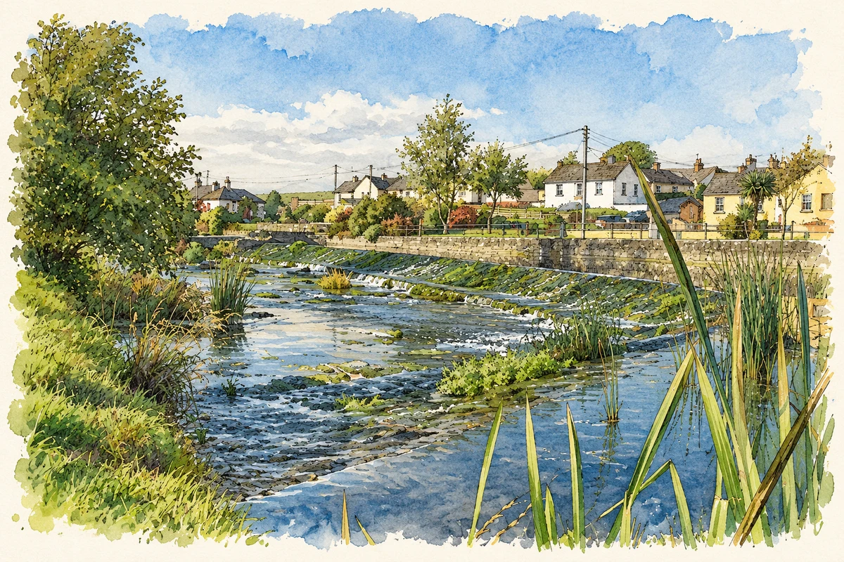 Watercolour and fine ink illustration of River Maigue at Bruree.