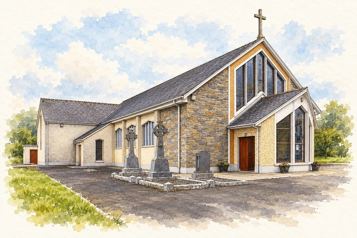 Watercolour and ink of St Molua's Church, Ardagh.