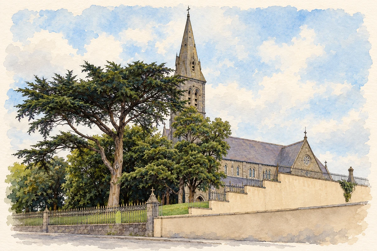 Watercolour and fine ink illustration of Saint Mary's Catholic Church, Rathkeale.
