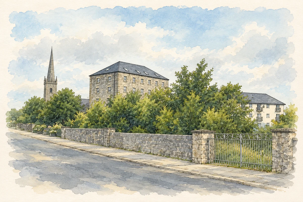 Watercolour and fine ink illustration of Converted former mill beside the River Inny, Ballymahon.
