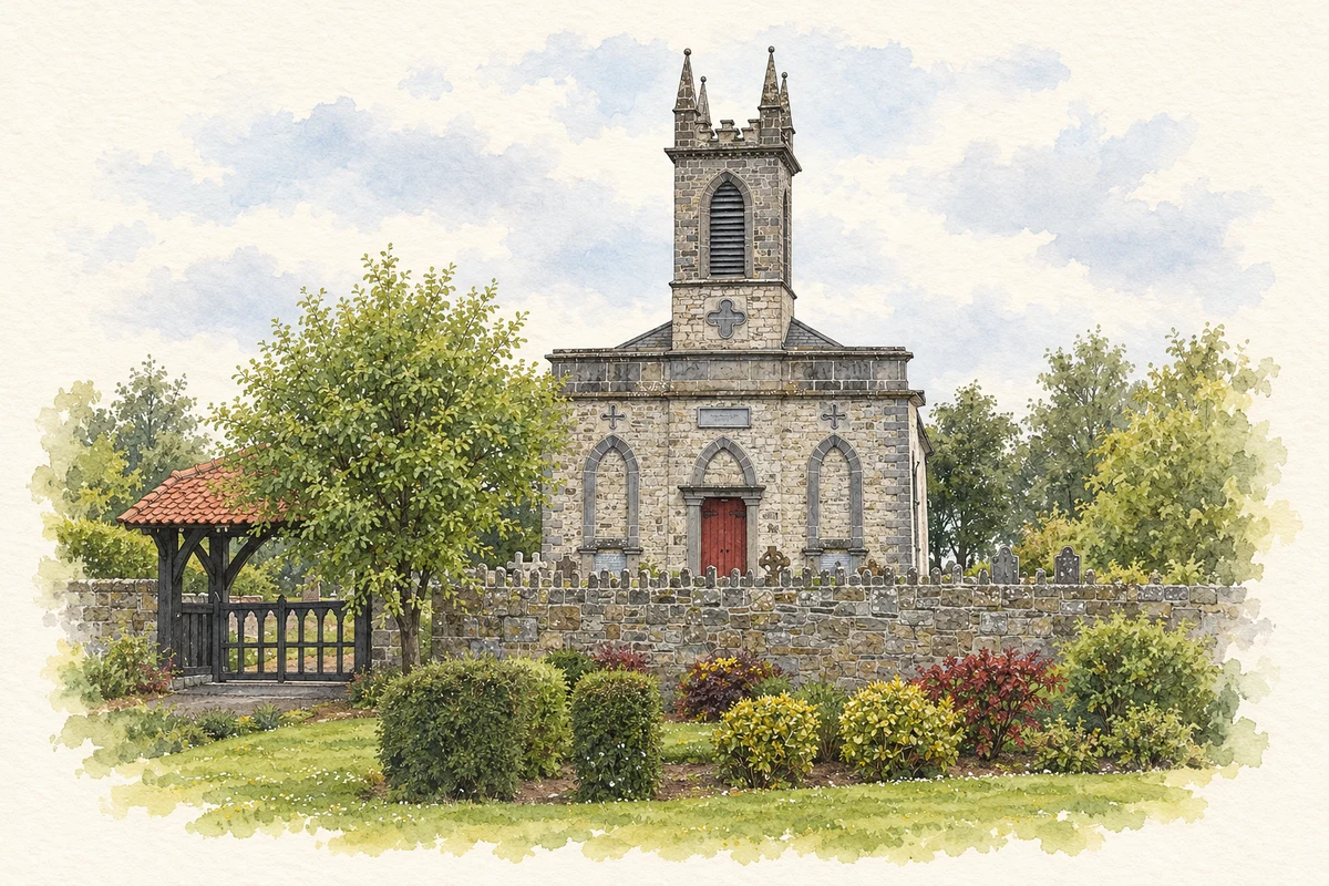 Watercolour and fine ink illustration of St Patrick's Church of Ireland, Ardagh.