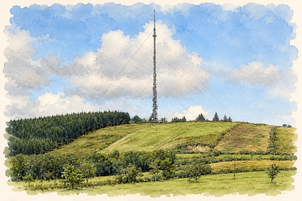 Watercolour and fine ink illustration of Corn Hill (Cairn Hill), near Drumlish.