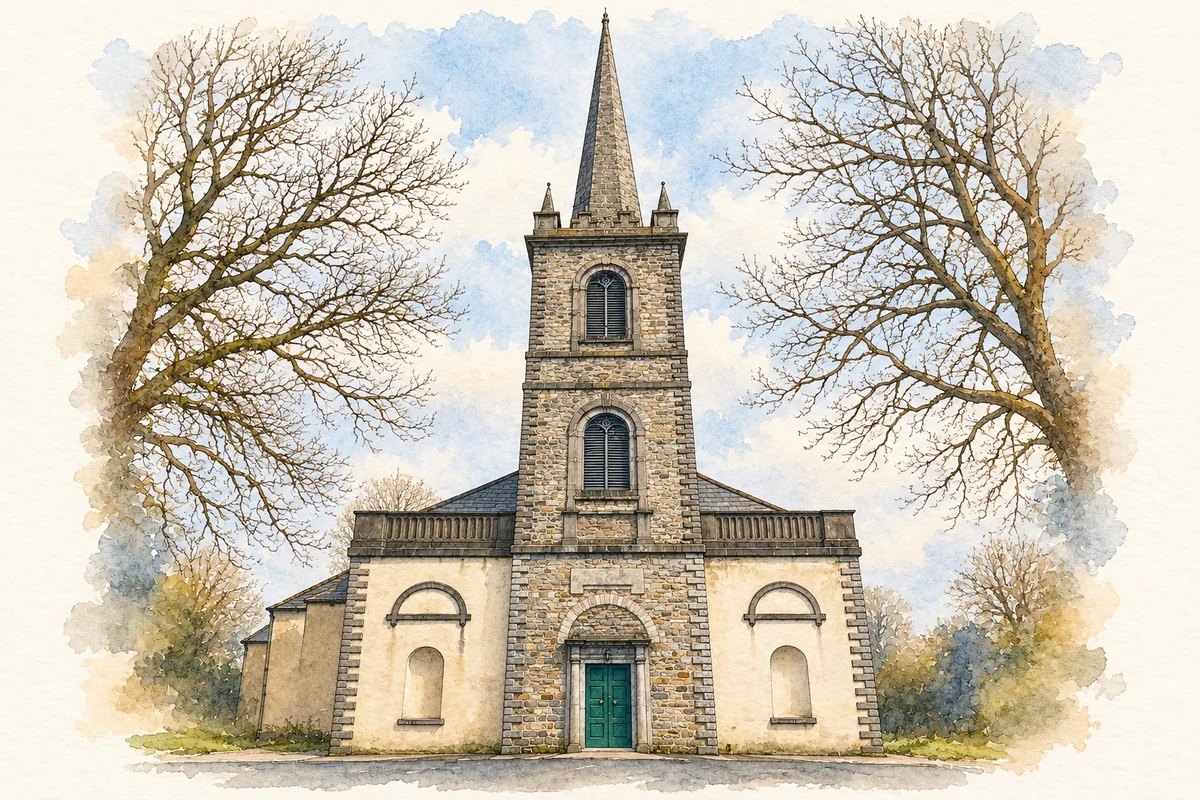 Watercolour and fine ink illustration of St John's Church, Longford, County Longford in Longford.