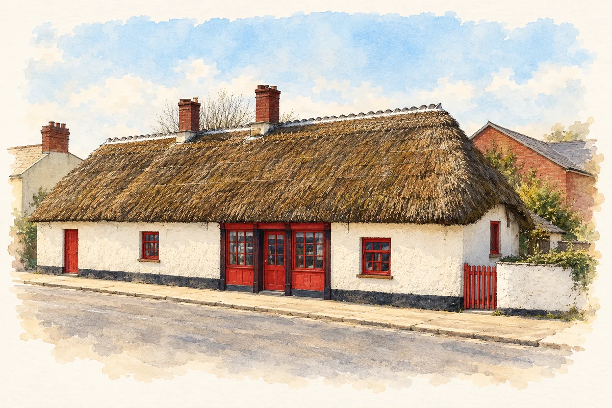 Watercolour and fine ink illustration of Foley's Cottage, Castlebellingham, County Louth.
