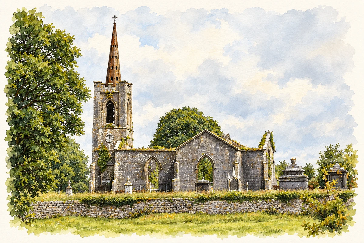 Watercolour and fine ink illustration of Surviving Church of Saint Charles the Martyr, Hollymount.