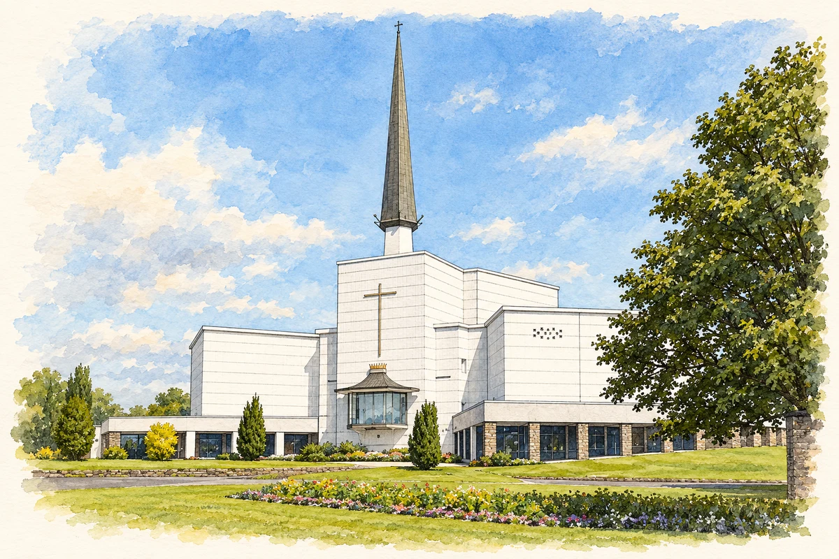 Watercolour and fine ink illustration of Basilica of Our Lady, Queen of Ireland, Knock.