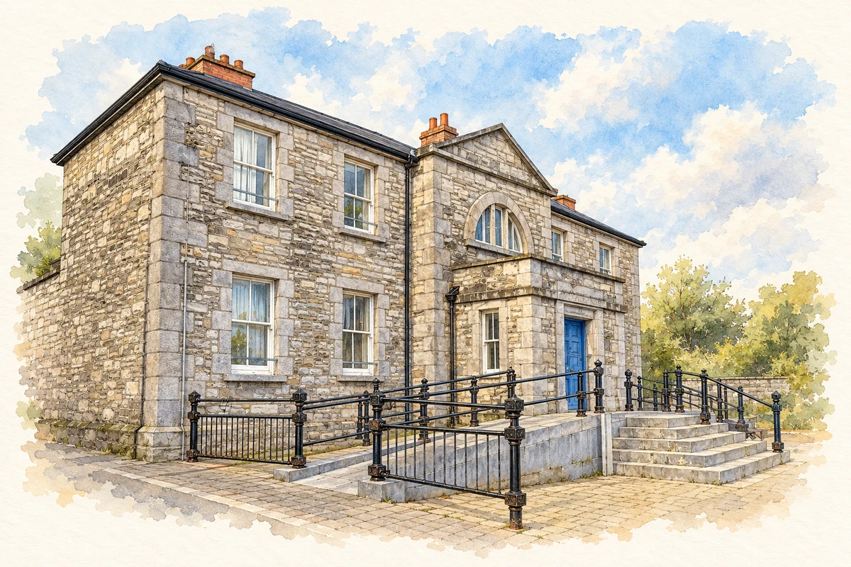 Watercolour and fine ink illustration of Navan Town Hall, County Meath in Navan.