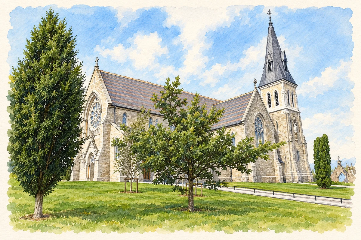 Watercolour and fine ink illustration of Church of the Immaculate Conception, Kingscourt.