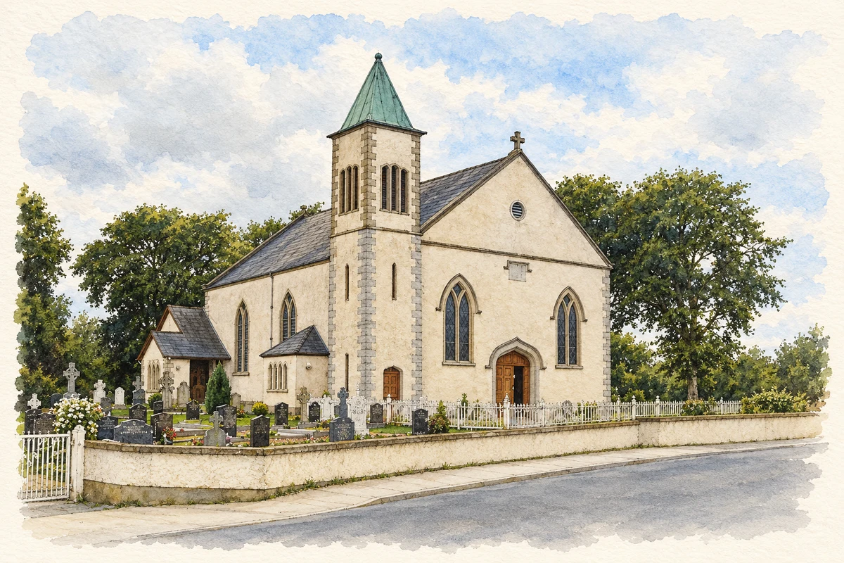Watercolour and fine ink illustration of St Patrick’s Church, Shercock.
