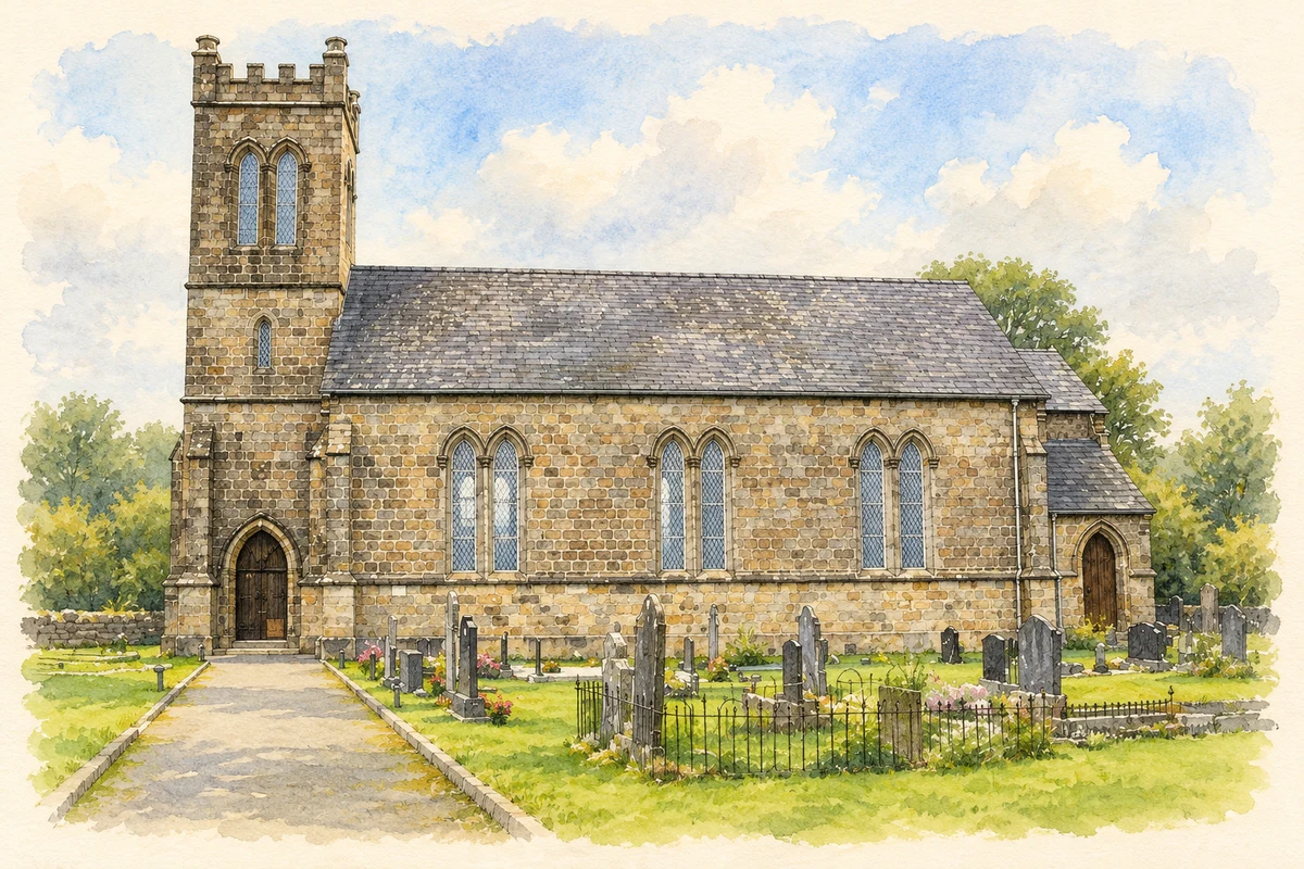 Watercolour and fine ink illustration of St Augustine's Church, Swanlinbar.