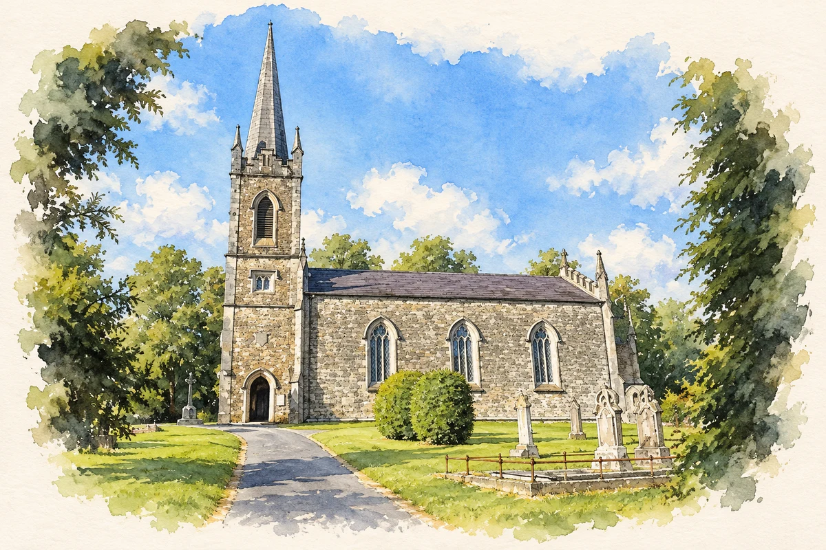 Watercolour and fine ink illustration of Virginia Church of Ireland, County Cavan.
