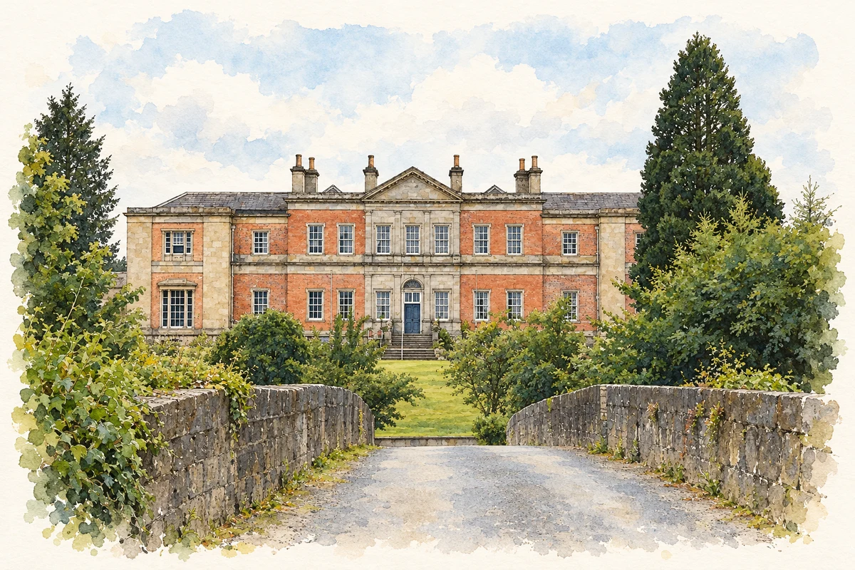 Watercolour and fine ink illustration of Ballyhaise House, Ballyhaise College.